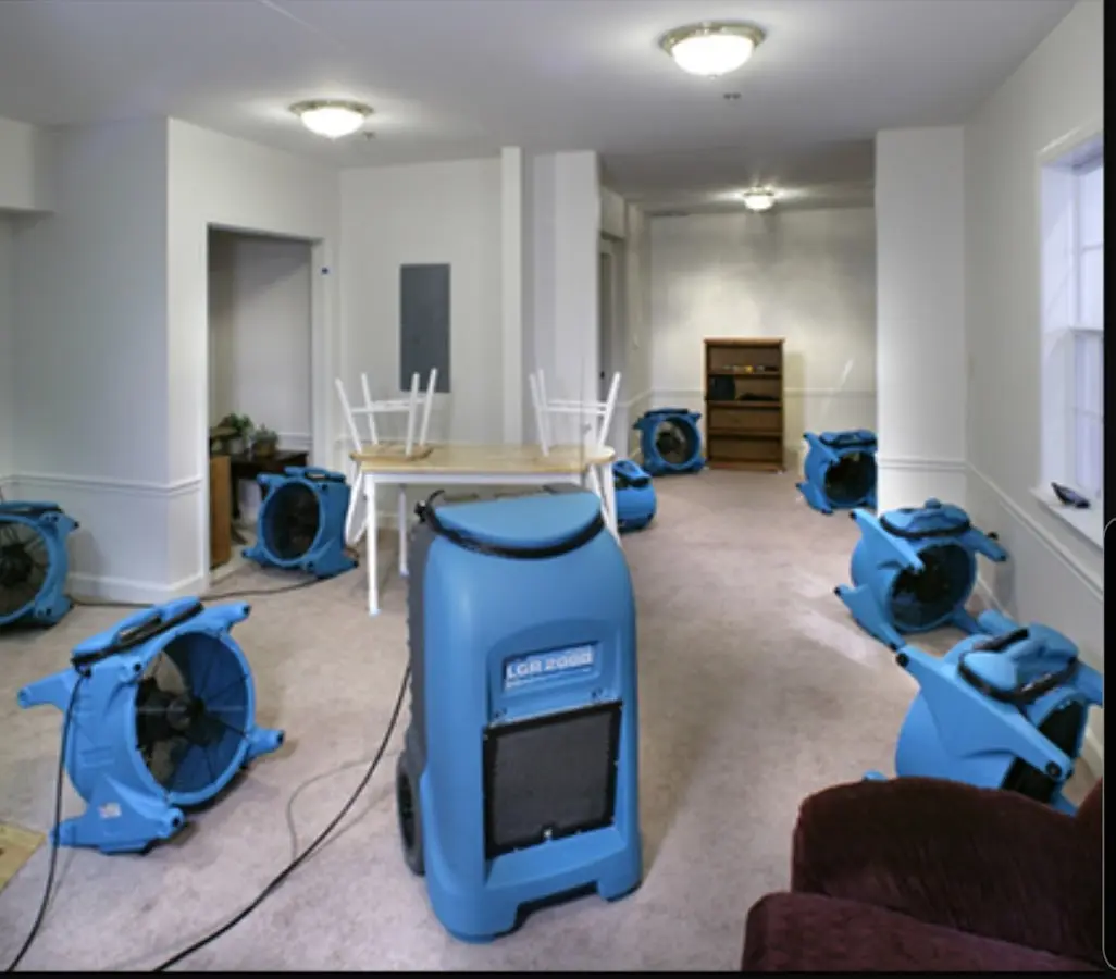 Air movers and dehumidifier setup for Water Damage Restoration in Berwick